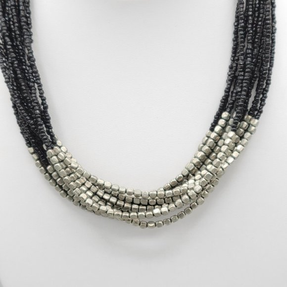 Premier Designs Multi Strand Beaded Necklace Black Silver Seed Beads 18 in - Picture 2 of 8